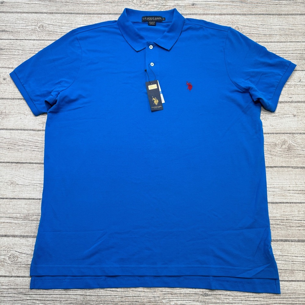 NEW U.S. Polo Assn Shirt Men's XL Blue Short Sleeve Pique Cotton Athletic Preppy